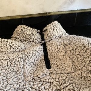 PINK Victorias Secret Pullover Quarter Zip Sherpa Jacket Sweater Gray Black